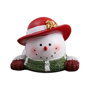 Winter Christmas snowman resin ornament with red hat and green knitted scarf decor