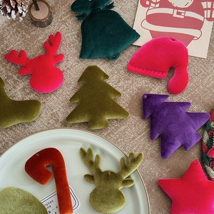 Velvet Christmas ornaments set featuring reindeer, trees, and stars for DIY holiday decor