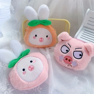 Kawaii Plush Animal Coin Purse Mini Cartoon Pig Rabbit Storage Pouch With Keychain For Earphones Lipstick