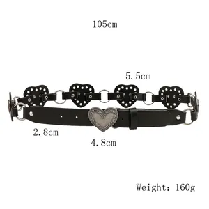 Bohemian punk black heart belt with metal rings and decorative vintage buckles
