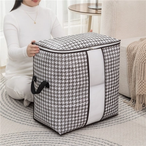 Large houndstooth comforter storage bag with transparent window and sturdy handles