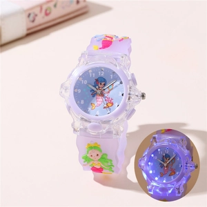 Orologio per bambini sirena viola con luce LED luminosa e cinturino in silicone 3D