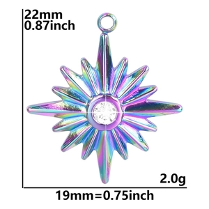 Detailed view of colorful star pendant with white zircon and size dimensions