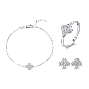 925 sterling silver jewelry set with sparkling clover moissanite ring bracelet earrings