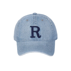 Casquette de baseball en jean délavé bleu clair avec lettre R brodée en 3D marine