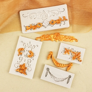 Baroque European relief silicone mold set for decorative flower lace cake fondant