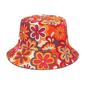 Women Vintage Floral Bucket Hat Reversible Sun Protection Outdoor Fisherman Cap Polyester Flower Print