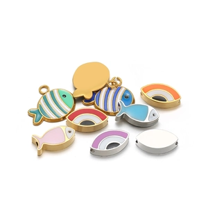 Colorful enamel fish and eye pendants in stainless steel for DIY jewelry making