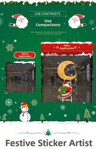 Detailed comparison of Merry Christmas Santa and Moon window stickers before and after application