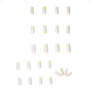 24pcs Purple and Green Wave Press-on Nails in Medium Coffin Shape with Glossy Finish