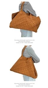 Detail of hand-woven suede texture on large caramel tote bag for autumn and winter