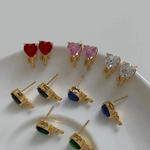 Y2K colorful heart zircon earrings set with melting gold stainless steel frames
