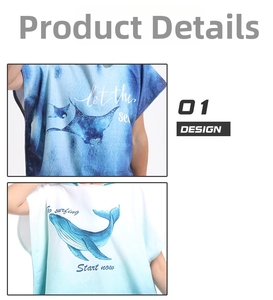 Close-up of microfiber beach ponchos with manta ray and humpback whale ocean prints
