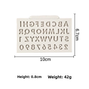 Detailed view of capital letters and numbers silicone mold with size dimensions