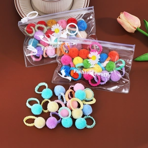 Plush Ball Hair Ties Soft Polyester Elastic Ponytail Holders Cute Cartoon Floral Design For Toddler Girls Daily Use