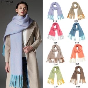 Thick bouclé yarn scarf with long tassels in multiple color options for autumn and winter