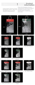 Detailed view of Christmas themed transparent gift bags with Santa and festive patterns