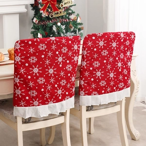 Lot de 2 housses de chaise de Noël rouges avec flocons blancs et bordure volantée