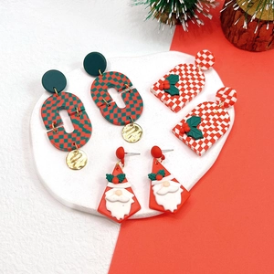 Handmade Christmas earrings set with Santa Claus, reindeer, and plaid festive patterns