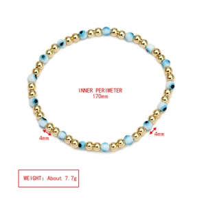 Detail view of evil eye beaded bracelet with 4mm golden beads and 170mm inner perimeter
