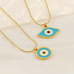 Evil Eye Pendant Necklace 18K Gold Plated Stainless Steel Enamel Nazar Amulet Snake Chain Jewelry For Women Chic Gift
