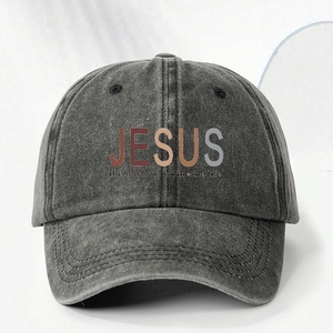 Washed Cotton Baseball Cap Jesus Letter Print Retro Distressed Adjustable Outdoor Sun Hat For Men Women