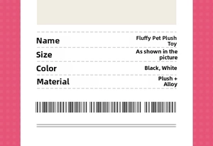 Size specifications for the fuzzy cat plush keychain in black and white variants