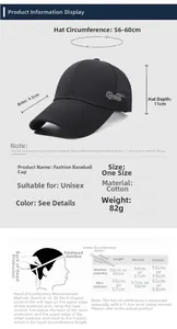 Detailed size chart for breathable mesh baseball cap with measurements and head circumference guide