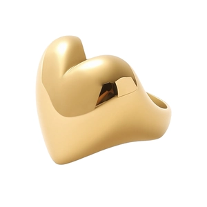 Polished 18K gold-plated oversized heart ring for women with minimalist liquid metal design
