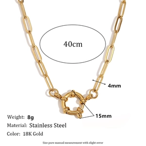 Detail of 18K gold-plated stainless steel paperclip chain with 15mm spring ring clasp
