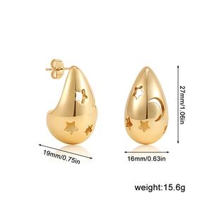 Detailed size chart for 18K gold teardrop star moon earrings with exact measurements