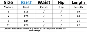 Detailed size guide table for women's sequin knit sweater covering sizes S to XL