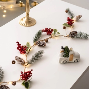 Christmas LED String Light With Pine Cone Red Berry Pine Needle And Small Bell Warm White For Holiday Home Party Decor