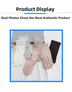 Collection of five breathable cotton sun protection gloves in various neutral colors