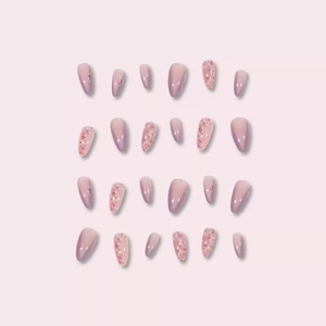 24er Set mandelförmige künstliche Nägel in Rosa-Farbverlauf mit feinem Blumenmuster