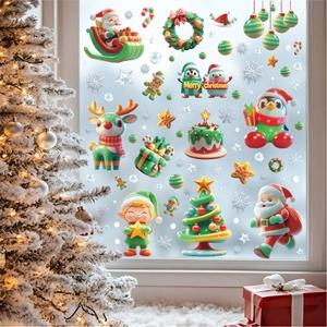 Weihnachts-Fensterbilder Set mit Weihnachtsmann Rentier und 3D-Cartoon-Schneeflocken Motiven