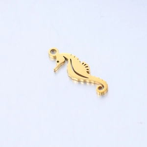 Gold stainless steel seahorse pendant with hollow-out design and polished finish