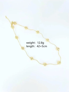 Polished 18k gold bead necklace with 42+5cm length and 12.8g weight detail