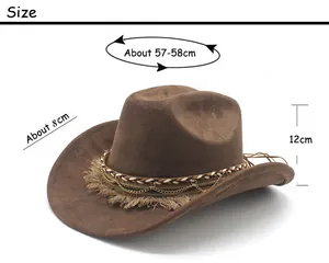 Size chart showing 57-58cm head circumference for pink suede cowboy fedora hat