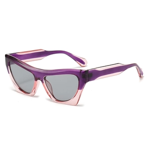 Fashionable cat eye sunglasses with purple pink gradient frame and wide temples