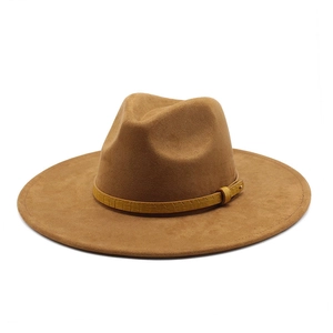 Classic brown wide brim suede fedora hat with crocodile pattern leather band