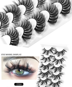 Detail view of CD24 8D faux mink eyelashes with model eye display showing natural volume