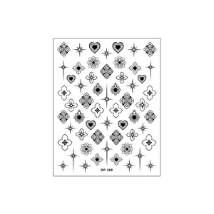Black embossed nail art stickers with heart and star patterns, model DP-268