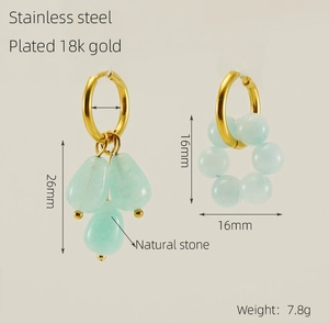 Detailed view of 18k gold plated earrings featuring green natural stone dimensions