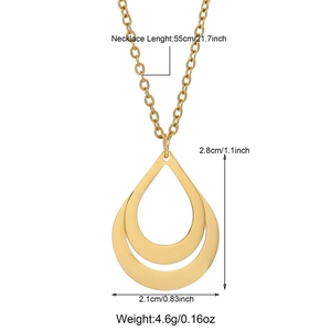 18k gold plated stainless steel double layered necklace with hollow teardrop pendant