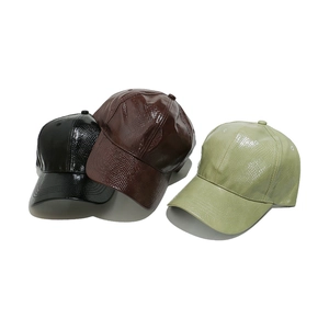 Set of faux leather baseball caps with snake skin pattern in black, brown and green colors