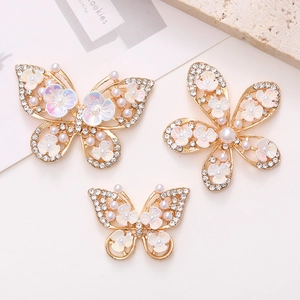 Butterfly Flower DIY Accessory Charms Zinc Alloy Faux Artificial Pearl Rhinestone Inlaid Elegant Findings For Phone Case Decoration