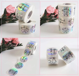 Rollo de pegatinas holográficas arcoíris gracias para embalaje de regalo y sellado