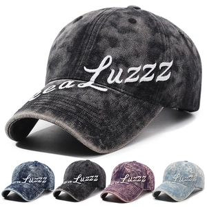 Vintage Washed Distressed Cotton Denim Baseball Cap For Men Women Curved Brim Letter Embroidery Adjustable Retro Hat