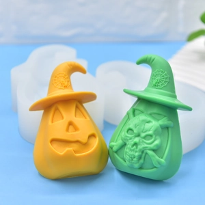 Halloween pumpkin and skull silicone molds with witch hats for DIY soap making